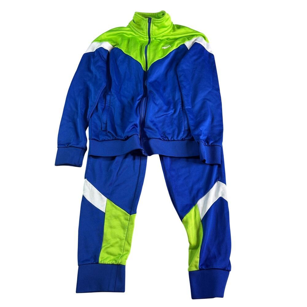 Puma MCS Track '87 Tracksuit Set Blue Lime Green Full Zip Jacket Joggers Men's S